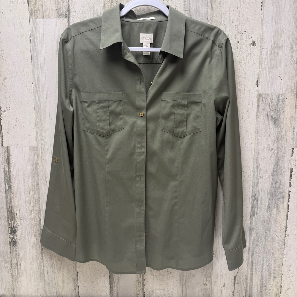 Chico's Olive Green No-Iron Blouse